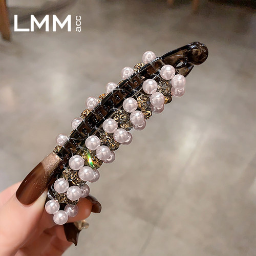 轻奢镶钻珍珠香蕉夹高马尾新款