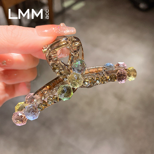 春夏新款 彩色水晶抓夹女后脑勺半扎发夹鲨鱼夹头饰 轻奢时尚