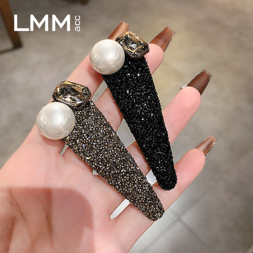 轻奢珍珠满钻刘海一字发夹