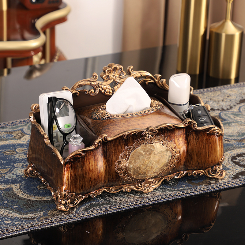 欧式美式复古多功能纸巾盒收纳奢华家用餐巾抽纸盒新中式客厅茶几