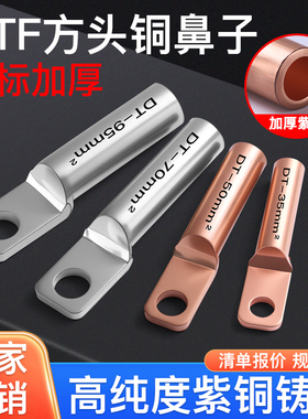DTF方头铜鼻子国标紫铜线鼻子镀锡接线端子断路器油堵接头25平方