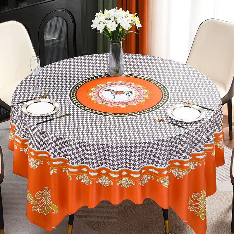 酒店氛围感圆形餐桌布防水防油防烫免洗pvc布艺客厅大圆桌台布