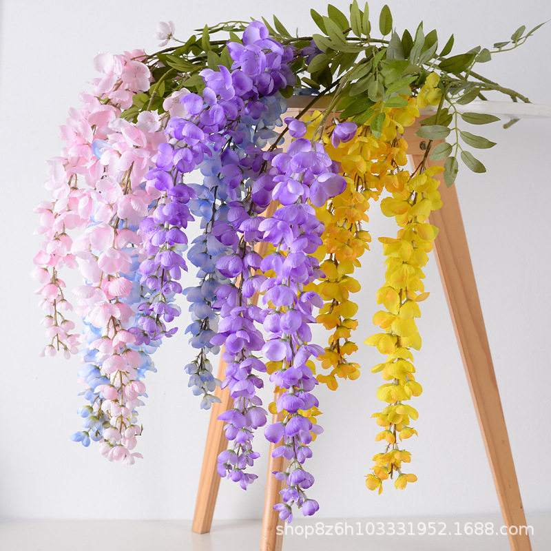 阿勃勒吊顶花巨型紫滕花婚庆礼堂仿真花装饰豆瓣花紫藤花绿植壁挂