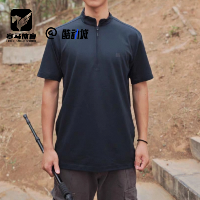 KOLON SPORT可隆炭灰色男子舒适时尚百搭半拉链短袖T恤JWTCM25251
