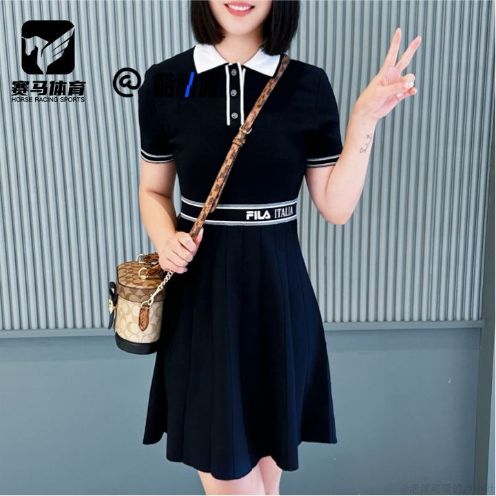 FILA斐乐WHITE传奇蓝女子修身Polo领短袖连衣裙F11W523303F-NV