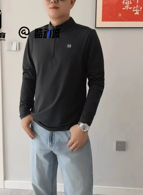 KOLON SPORT可隆黑色男子半拉链运动休闲打底衫长袖T恤LHZT5AN023