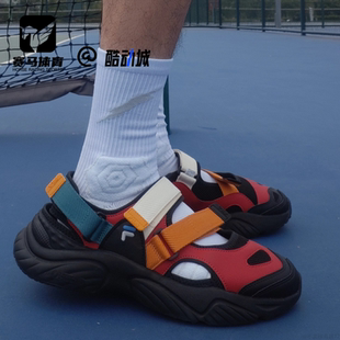 FILA斐乐 海螺凉鞋黑橙男子玛丽珍魔术贴沙滩凉鞋T12M321401FAB