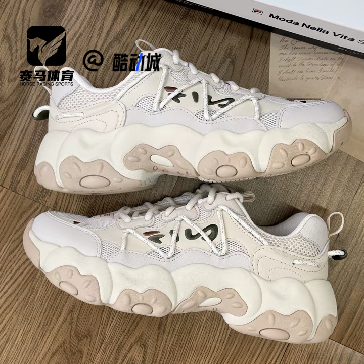 FILA斐乐猫爪六代白棕女子复古百搭低帮休闲跑步鞋F12W532105FBB