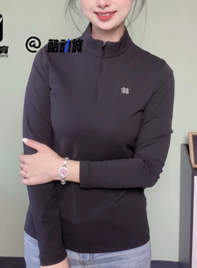 KOLON SPORT可隆黑色女子半拉链运动休闲打底衫长袖T恤LKZT5AN028