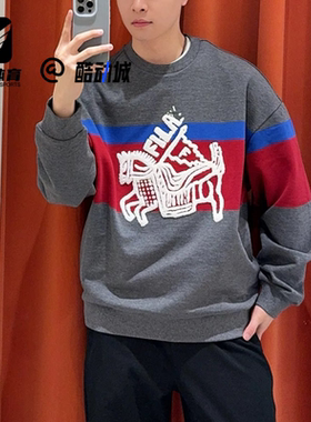 FILA斐乐灰色男女拼色百搭圆领运动休闲套头衫卫衣F11U619201FLM