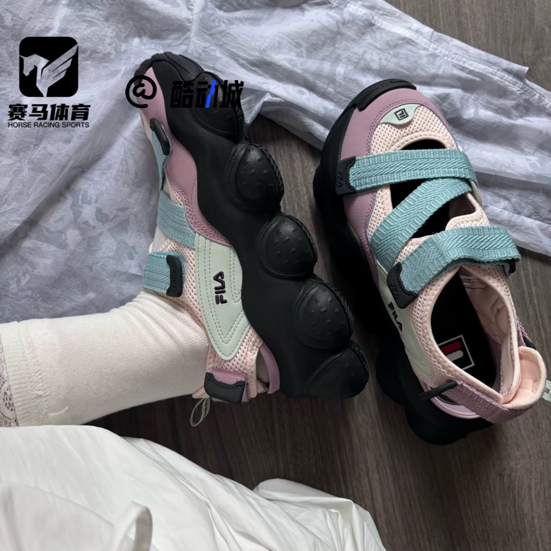 FILA斐乐草莓鞋紫蓝女子厚底增高玛丽珍凉鞋溯溪鞋F12W321403FSD