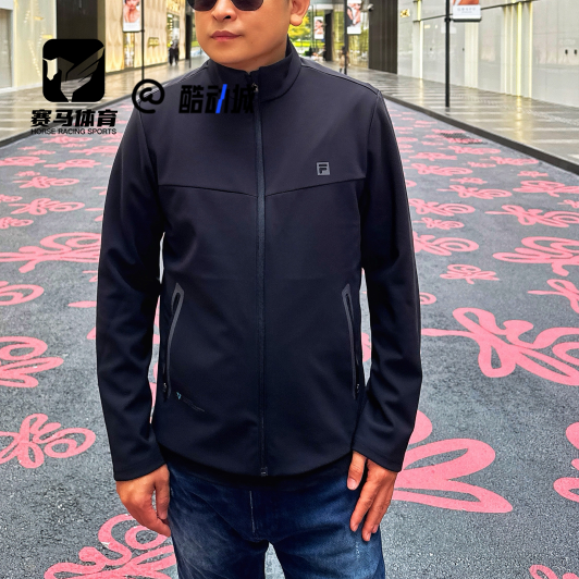 FILA黑色男子休闲防风修身夹克
