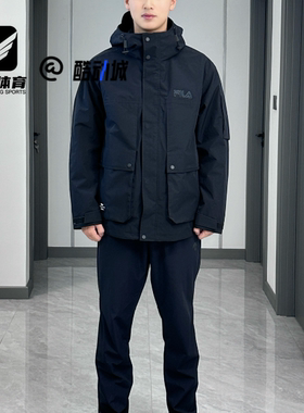 FILA斐乐HERITAGE Woven Jkt黑色男防风连帽冲锋衣F11M448702FBK