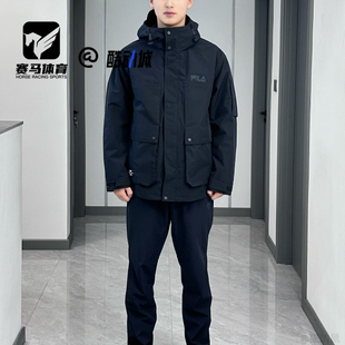 FILA斐乐HERITAGE Woven Jkt黑色男防风连帽冲锋衣F11M448702FBK