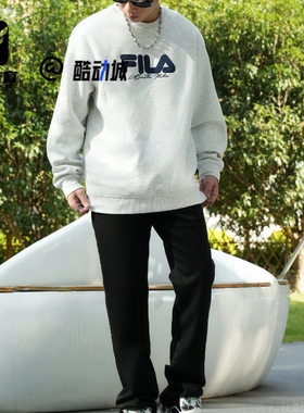 FILA斐乐 ORIGINALE月靡花灰男子宽松加绒保暖卫衣F51M449204F-MG