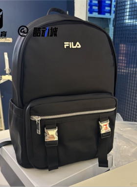 FILA斐乐 黑色女子运动休闲拉链开合书包双肩包F13W449167F-BK