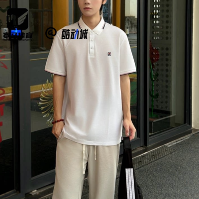 FILA玉石白男子短袖Polo衫
