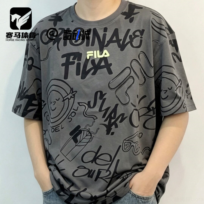 斐乐男子卡通满印美式复古短袖