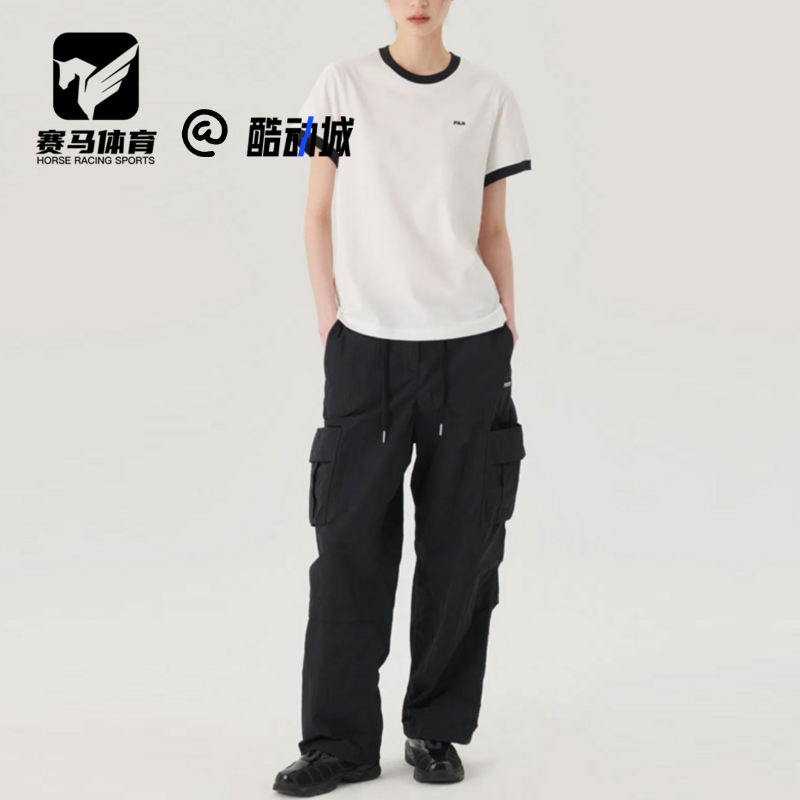 FILA斐乐  白黑女子拼接时尚百搭圆领休闲短袖T恤FS2RSG2152F-OWH