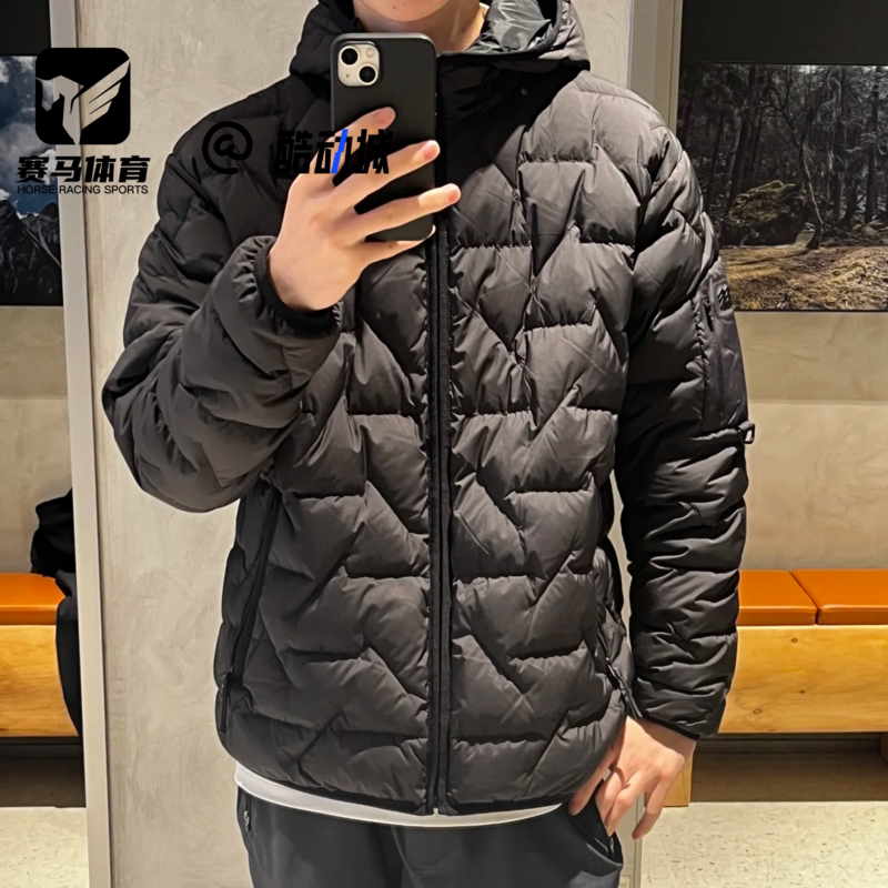 可隆黑色轻薄连帽运动休闲羽绒服