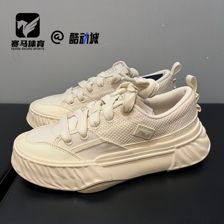 FILA斐乐 川行鞋米白女子舒适简约百搭休闲帆布鞋F12W332301FOM
