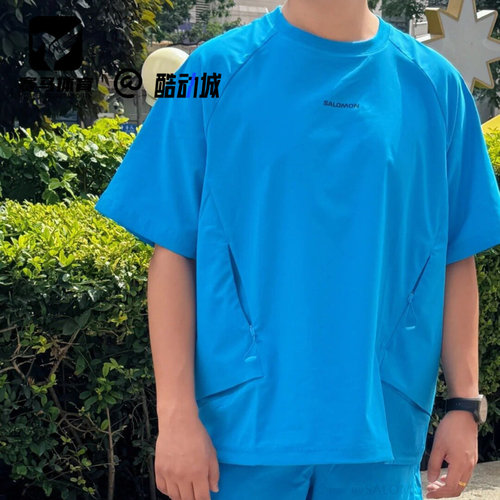 萨洛蒙湛蓝色男圆领休闲短袖T恤