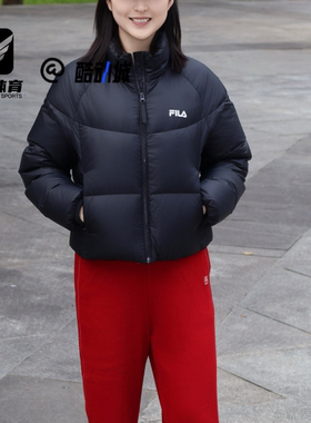 FILA斐乐ORIGINALE黑色女子百搭宽松保暖立领羽绒服F51W549902FBK