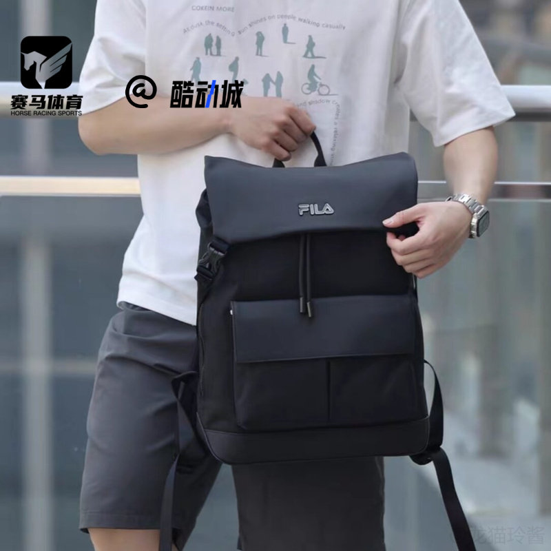 FILA斐乐黑色男子时尚大容量双肩包通勤电脑包书包F13M528108FBK