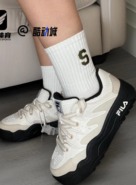 FILA斐乐 斑斓鞋黑白女子百搭增高运动休闲鞋板鞋F12W411204FGA