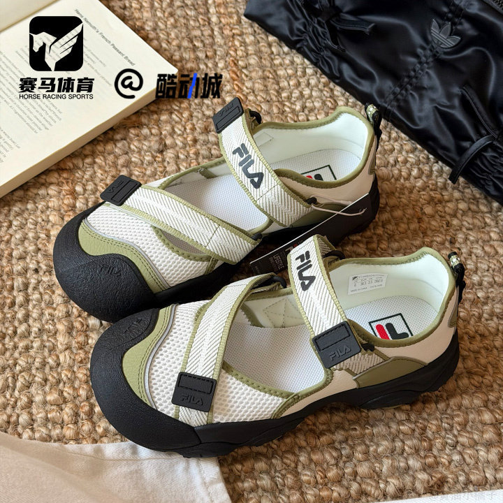 斐乐猫爪苔藓绿色女子沙滩凉鞋