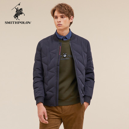 SMITHPOLOV斯密特保罗冬季新款棒球领短款羽绒服男白鸭绒修身外套