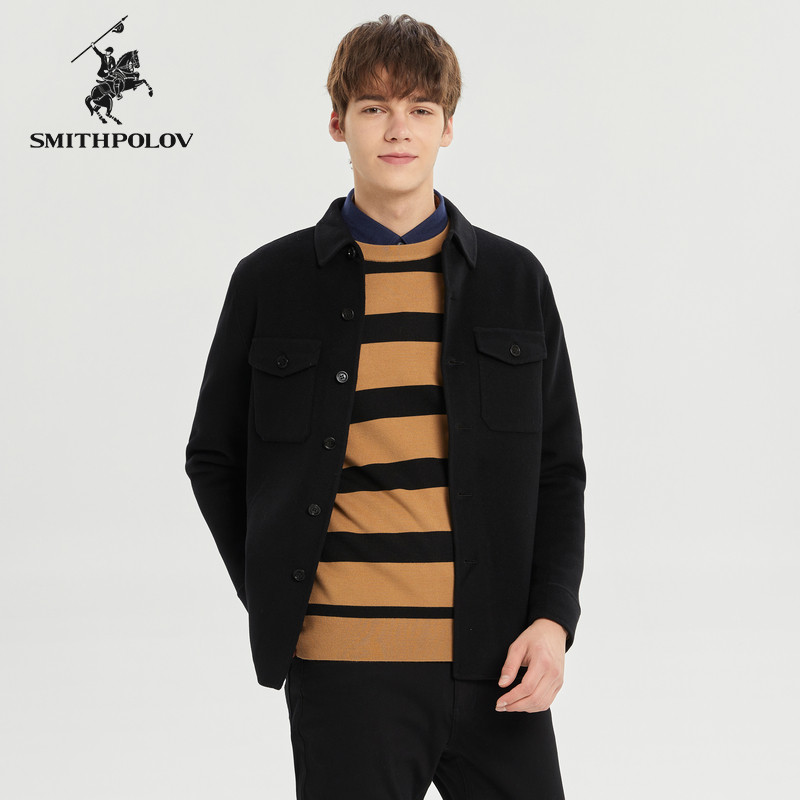 斯密特保罗秋冬男士时尚短款夹克羊绒毛呢外套男装双面呢羊毛大衣