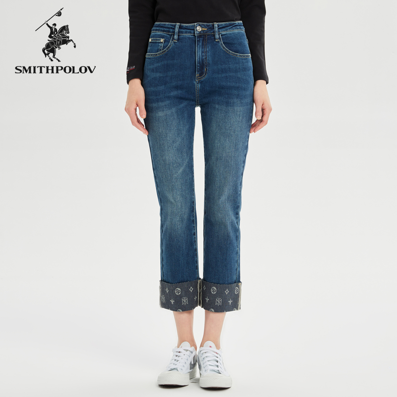 斯密特保罗印花卷边牛仔裤