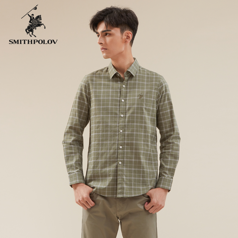 斯密特保罗春季撞色格子长袖衬衫