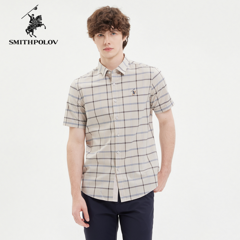 SMITHPOLOV斯密特保罗格子衬衫男短袖高级感夏季新款商务休闲衬衣