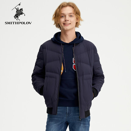 SMITHPOLOV/斯密特保罗新款棒球领羽绒服男冬季白鸭绒短款外套