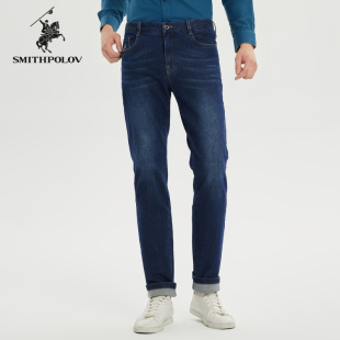 弹力直筒休闲长裤 SMITHPOLOV斯密特保罗深蓝色牛仔裤 男2024秋季