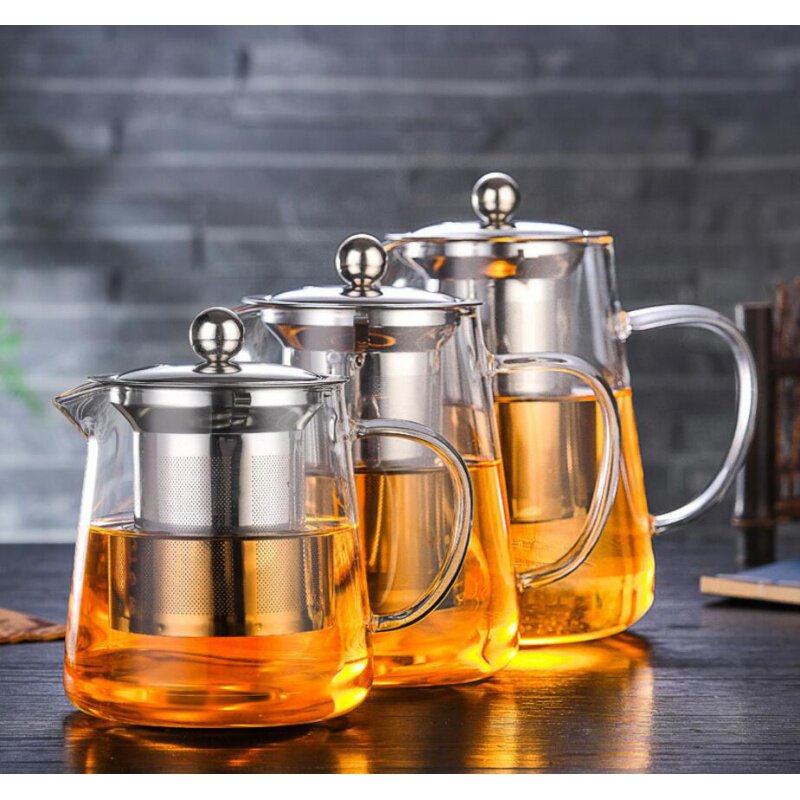 厂家玻璃茶壶茶具不锈钢过滤泡花茶壶飘逸杯直身钢漏壶三角壶