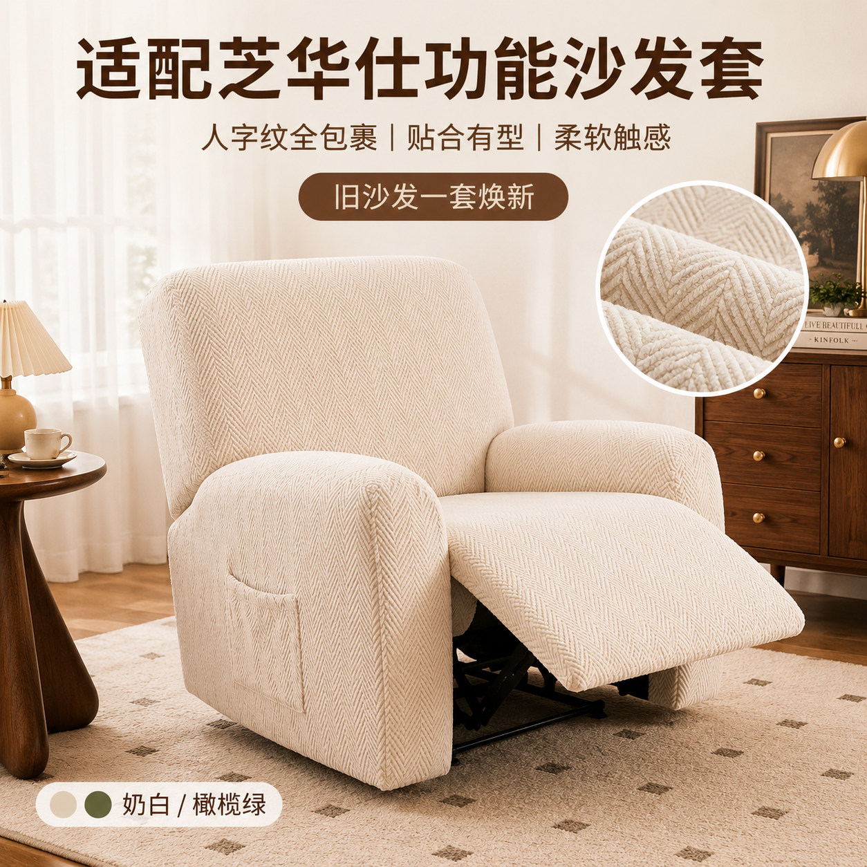 芝华士功能沙发套2026新款雪尼尔人字纹高级感芝华仕单人沙发套罩