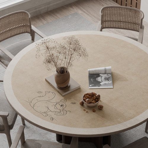 日式素雅皮革圆形防水防油桌垫