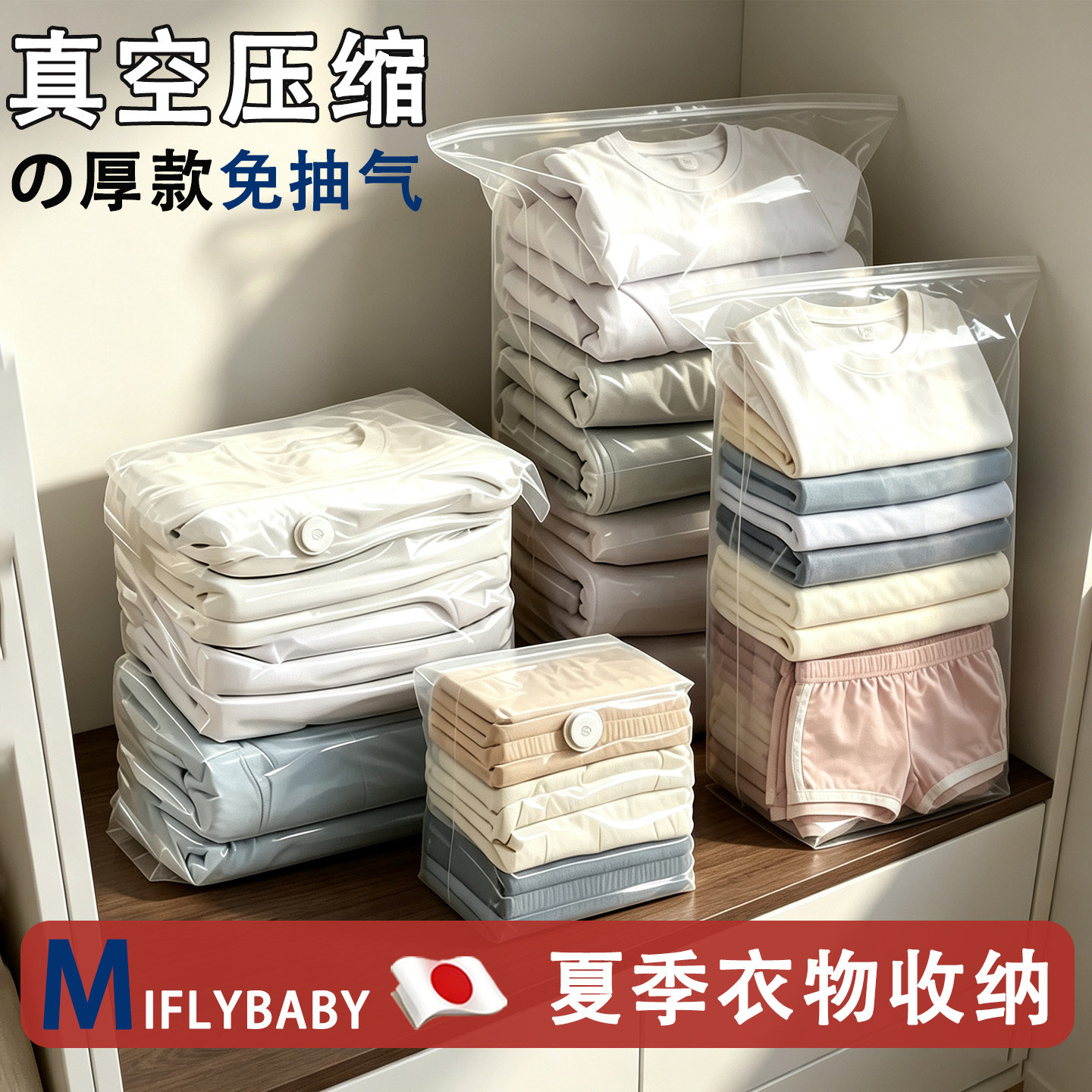 日本换季衣服收纳袋装夏季短袖衣物专用收纳箱家用衣柜整理袋子