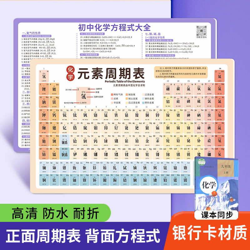 初中化学元素周期表口诀卡片九年级方程式大全数学物理化公式挂图