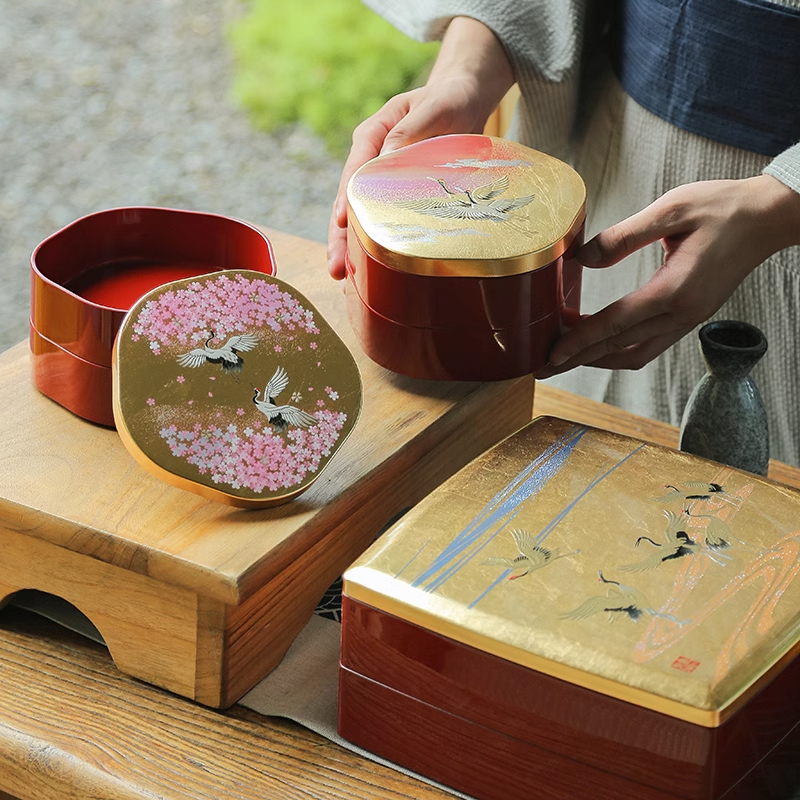 日本进口漆器雅鹤食盒日式点心盒