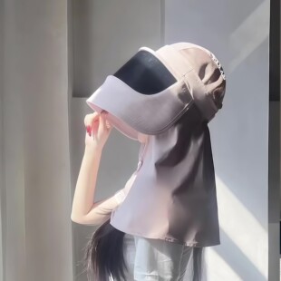 电动车防晒帽女遮阳帽骑车吹不翻口罩一体面罩遮全脸养蜂人户外