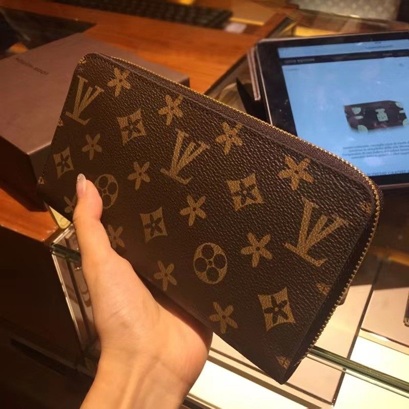 长款拉链男士钱包老花多卡位商务手拿包对折真皮钱夹LVLC钱包男