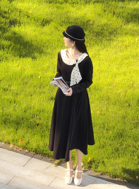 SHAOER【濯濯印月】韩系显瘦翻领拼接小飘带连衣裙 S725Q15685