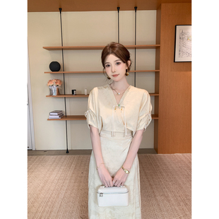 国风温柔印花V领连衣裙S726Z03757 新中式 SHAOER 烟柳画桥