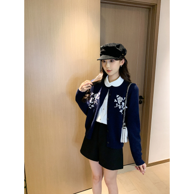 SHAOER【春晓】法式复古刺绣小个子圆领针织毛衣 S726S00034