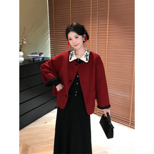 正反两穿双色双面呢短外套S725Z16898 重工款 SHAOER 红曜双生