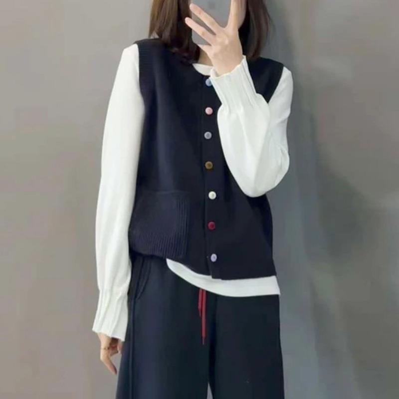 ROUMIKL新款时尚设计感针织马甲女秋季韩版宽松显瘦无袖背心长袖